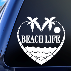 Beach Life Heart Car Decal Sticker