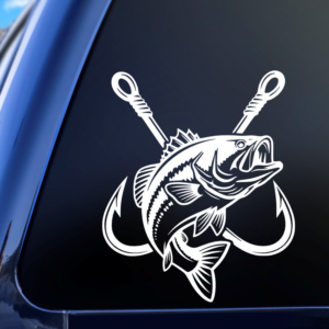 Bass With Hooks Fishing Vinyl Car Decal Sticker