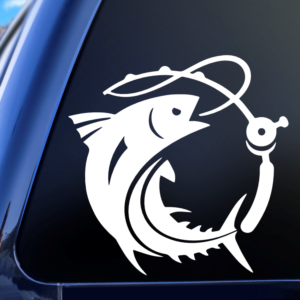 Fish and Pole Circle Vinyl Car Decal Sticker