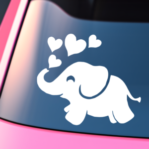 Elephant With Hearts Vinyl Car Decal Sticker