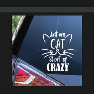 Just One Cat Short of Crazy vinyl decal sticker for cars and windows