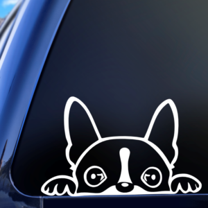 Boston Terrier Peeking Vinyl Car Decal Sticker