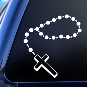 Christian Cross on Rosary Vinyl Car Decal Sticker