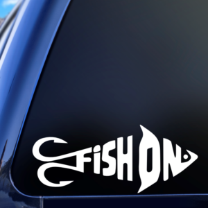 Fish On Fish Hook Car Decal Sticker