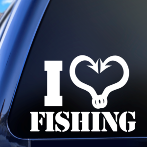 I Love Fishing With Hooks Vinyl Car Decal Sticker