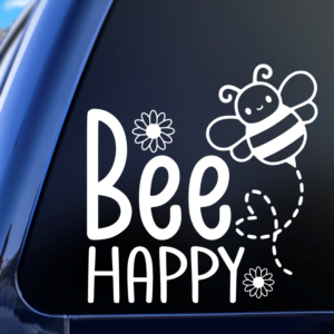 Bee Happy With Flowers Car Decal Sticker for Boats Cars Trucks SUV Van Skateboards Laptops