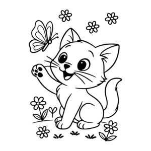 Playful Kitten With Butterfly And Flowers Car Decal Sticker for Boats Cars Trucks SUV Van Skateboards Laptops