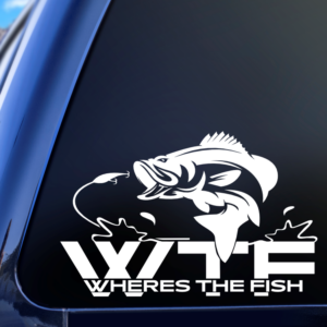 WTF Wheres The Fish Fishing Car Decal Sticker for Boats Cars Trucks SUV Van Skateboards Laptops