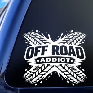Off Road Addict 4 x 4 Jeep Truck Mudding Dirt Road Lifestyle Car Decal Sticker for Boats Cars Trucks SUV Van Skateboards Laptops