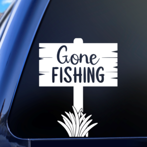 Graphics Addiction Gone Fishing Sign Car Decal Sticker for Cars Trucks Tumbler SUV Van Skateboards Laptops