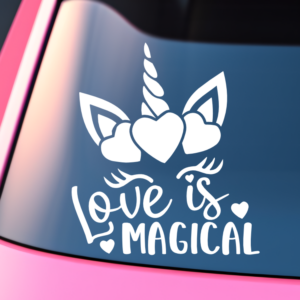 Graphics Addiction Love Is Magical Unicorn Car Decal Sticker for Cars Trucks Tumbler SUV Van Skateboards Laptops